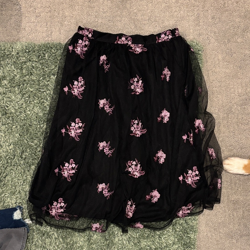 Tea Length Floral Black Skirt